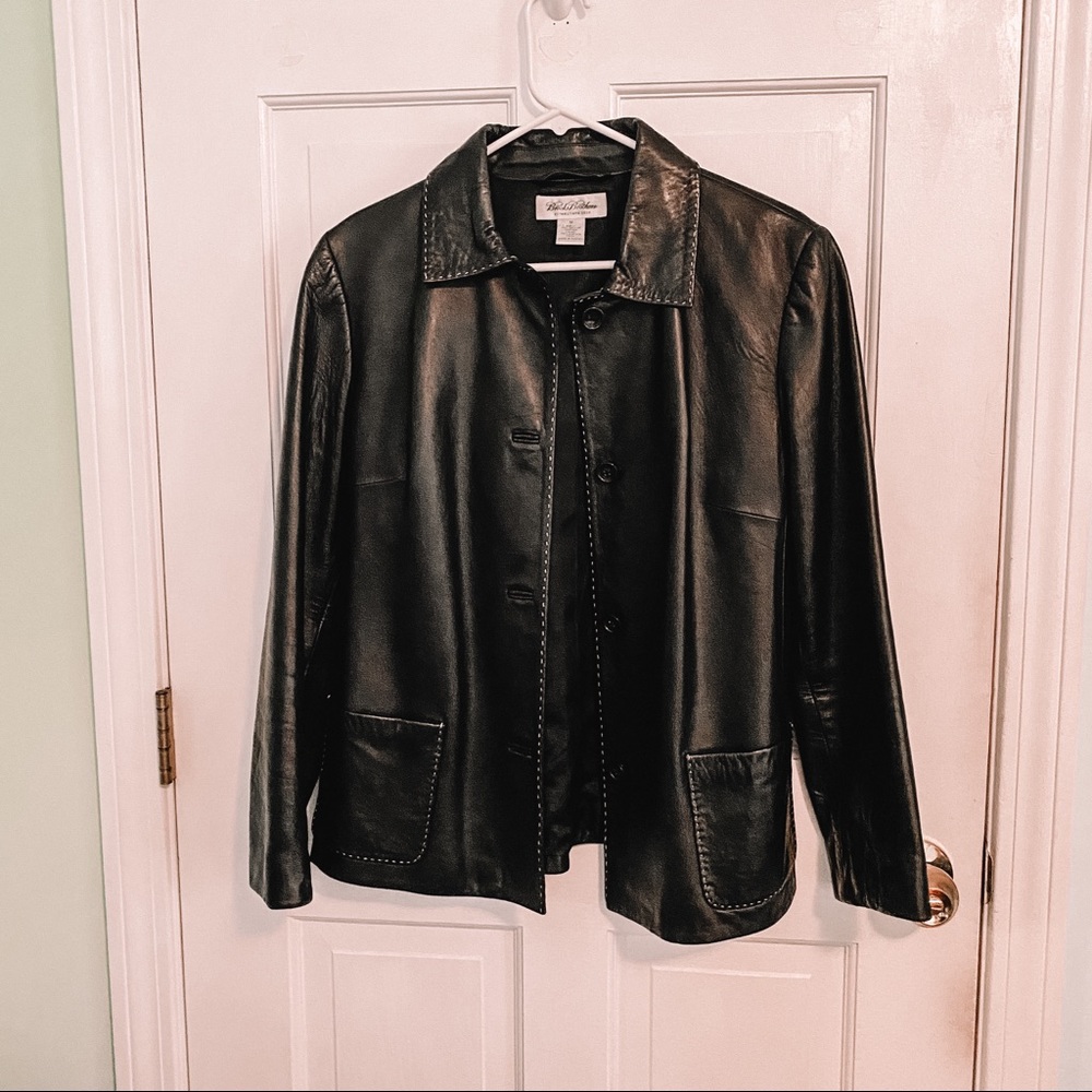 Black Leather Jacket with stitching detail